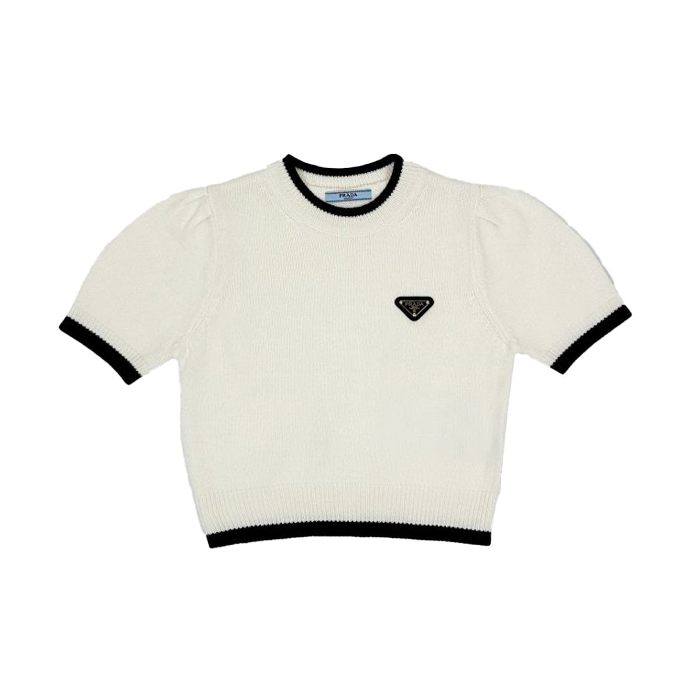 프라다 플레이트 배색 여성 반팔 니트 (국내배송) (2COLOR)