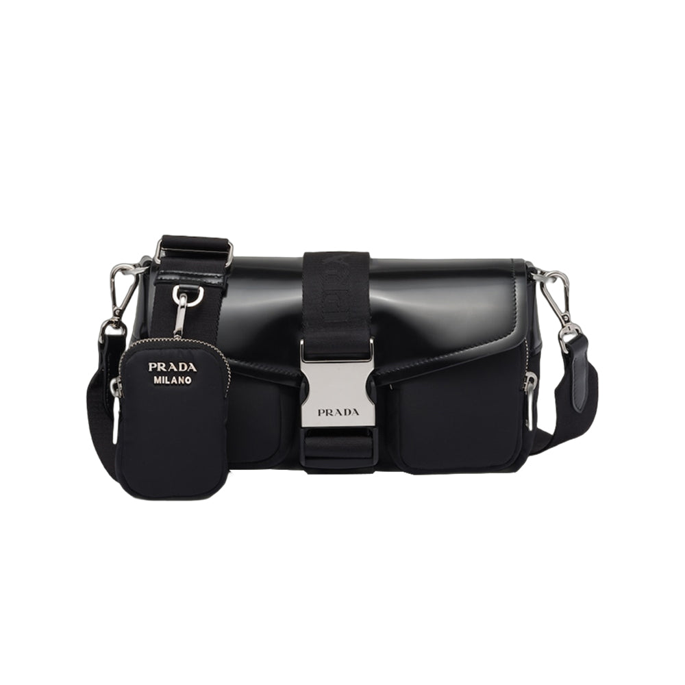 프라다 포켓 나일론 브러쉬드 레더 백 블랙