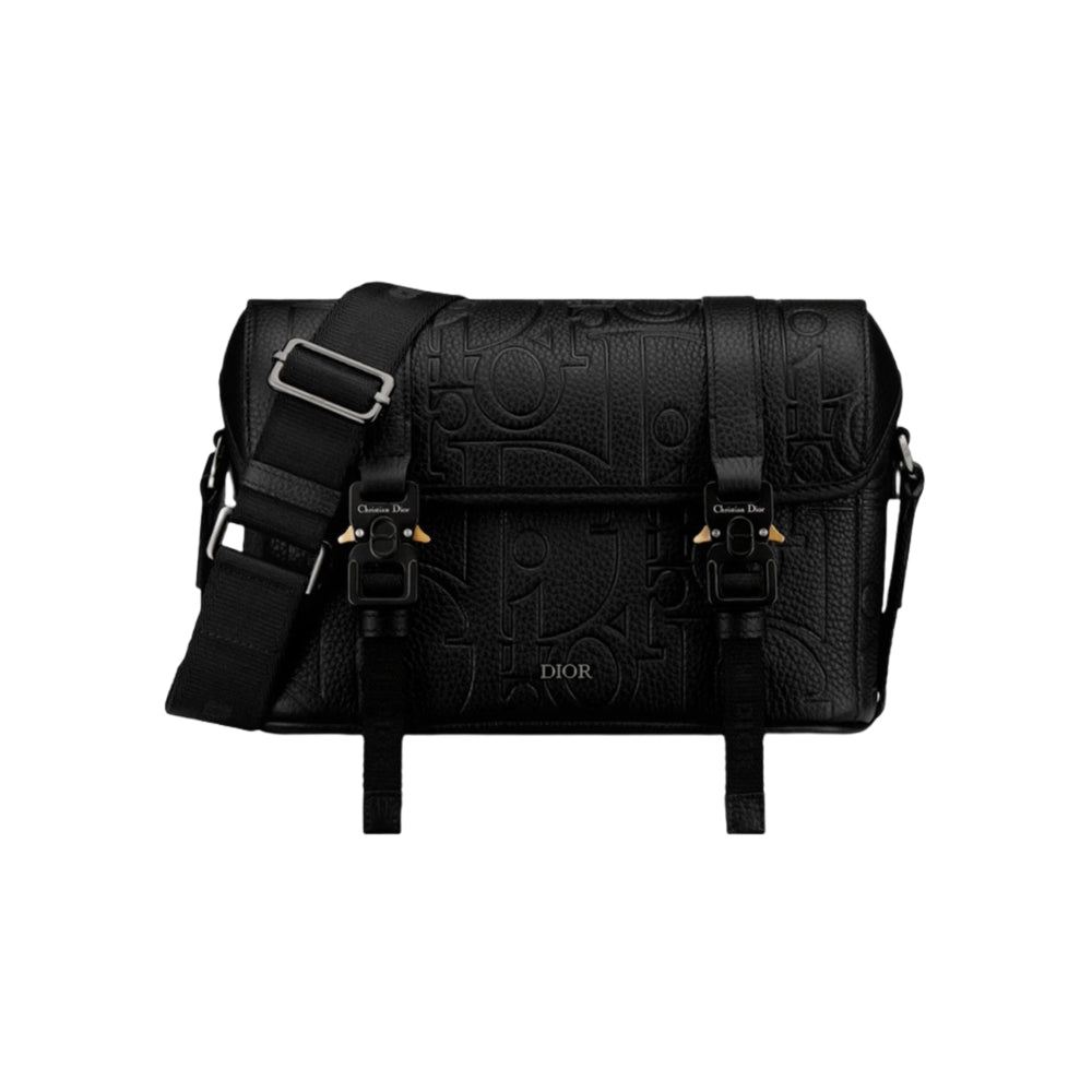 디올 디올 히트 로드 메신저백 플랩 디올 그래비티 레더 그레인드 카프스킨 블랙