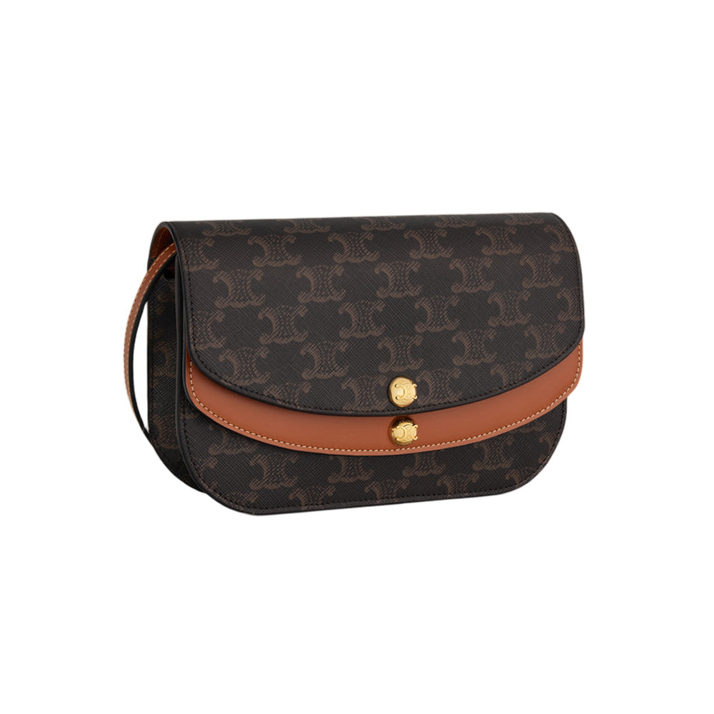 셀린느 듀오 월렛 온 스트랩 트리옹프 캔버스 앤 카프스킨 탄