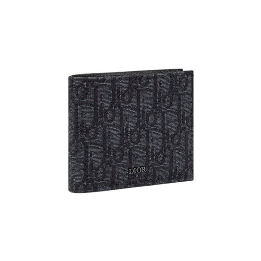 디올 오블리크 자카드 컴팩트 반지갑 블랙