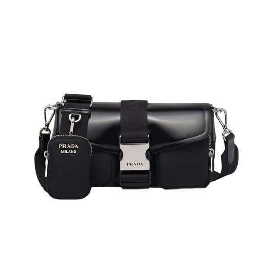 프라다 포켓 나일론 브러쉬드 레더 백 블랙
