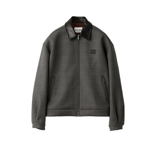 미우 미우 프린스 웨일스 체크 앤 본디드 저지 블루 자켓 슬레이트 그레이(국내배송)(당일배송)
