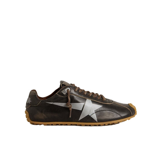 골든구스 블랙 레더&어퍼 실버스타 마라톤 스피드