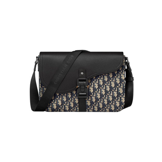 디올 새들 미디엄 플랩 메신저백 오블리크 베이지 블랙