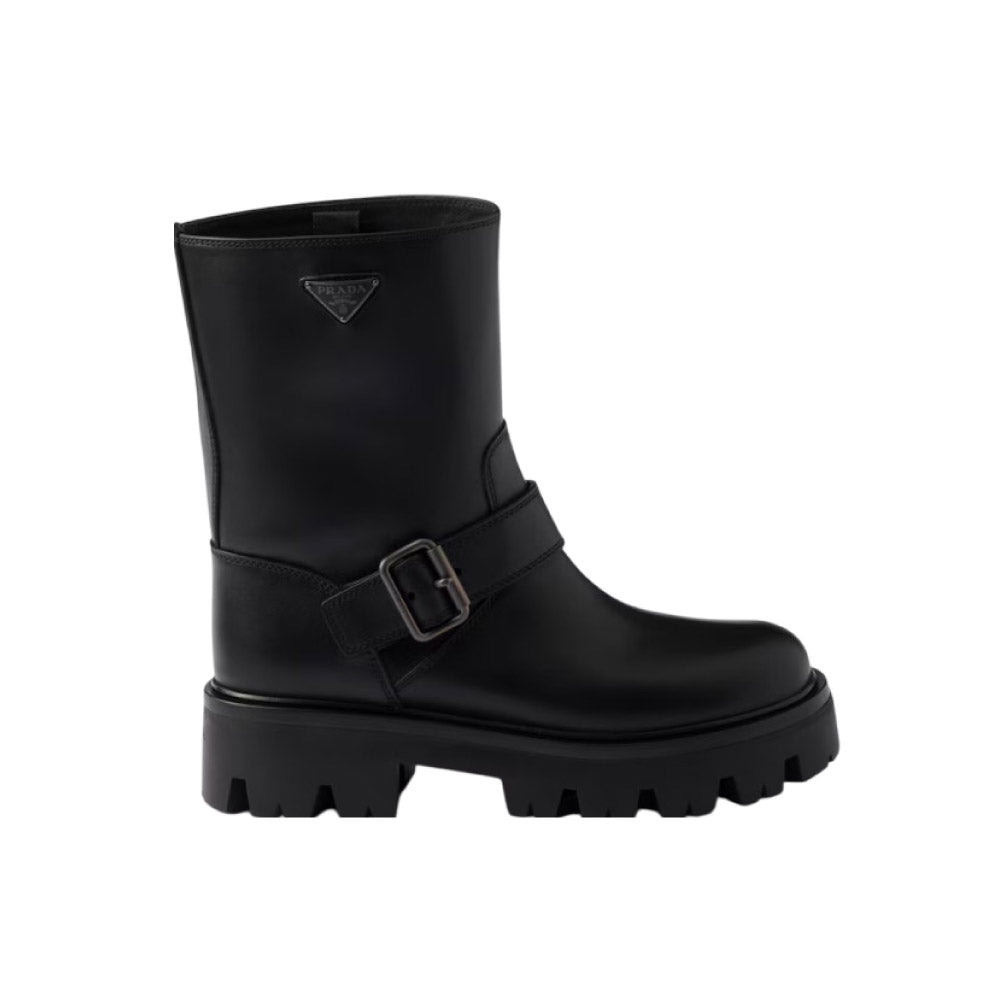 프라다 버클 스크랩 가죽부츠 블랙