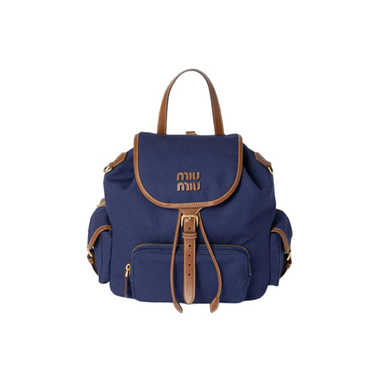미우미우 켄버스 앤 레더 백팩 블루 브랜디